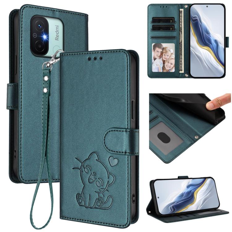 Embossed Heart Cat Leather Phone Case with Hand Strap, For Redmi Note 12 4G Global, For Redmi A1 4G / A2 4G, For Redmi 11A / Xiaomi Poco C55, For Redmi Note 12 Pro+ 5G India, For Redmi Note 12 Pro Speed / Note 12 Pro 5G                                 ...