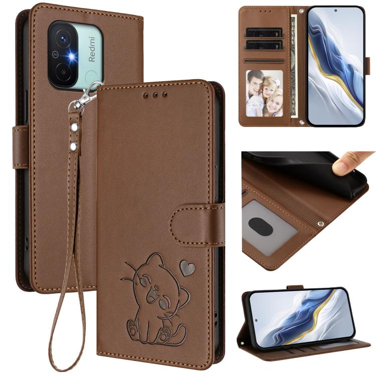 Embossed Heart Cat Leather Phone Case with Hand Strap, For Redmi Note 12 4G Global, For Redmi A1 4G / A2 4G, For Redmi 11A / Xiaomi Poco C55, For Redmi Note 12 Pro+ 5G India, For Redmi Note 12 Pro Speed / Note 12 Pro 5G                                 ...