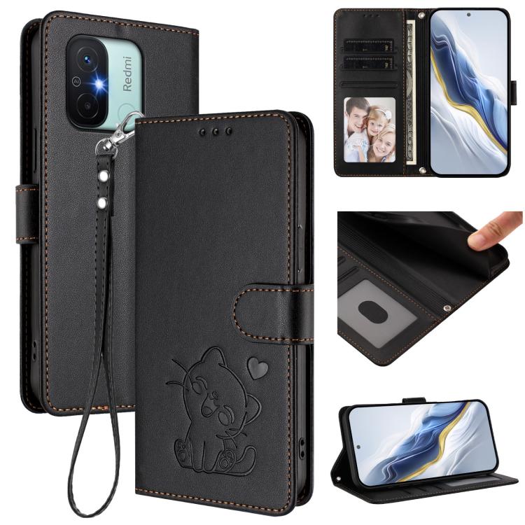 Embossed Heart Cat Leather Phone Case with Hand Strap, For Redmi Note 12 4G Global, For Redmi A1 4G / A2 4G, For Redmi 11A / Xiaomi Poco C55, For Redmi Note 12 Pro+ 5G India, For Redmi Note 12 Pro Speed / Note 12 Pro 5G                                 ...