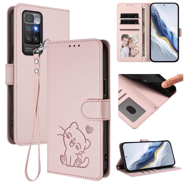 Étui de téléphone en cuir avec cœur en relief et dragonne pour Redmi 10 2022 Inde / 10C, pour Redmi Note 11S 5G / Xiaomi Poco M4 Pro 5G, pour Redmi 10A / 9C, pour Redmi 10 2022