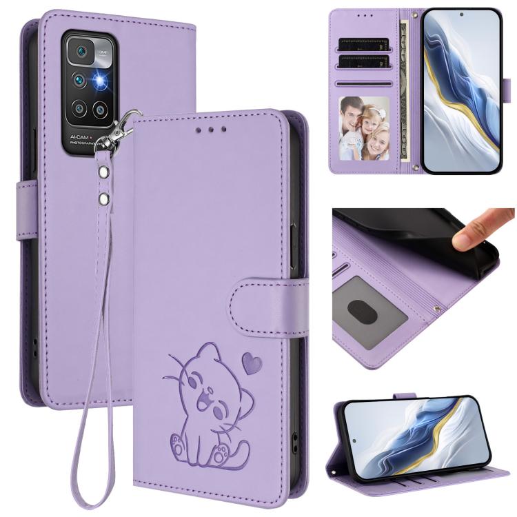 Étui de téléphone en cuir avec cœur en relief et dragonne pour Redmi 10 2022 Inde / 10C, pour Redmi Note 11S 5G / Xiaomi Poco M4 Pro 5G, pour Redmi 10A / 9C, pour Redmi 10 2022