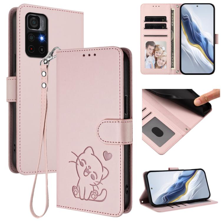 Étui de téléphone en cuir avec cœur en relief et dragonne pour Redmi 10 2022 Inde / 10C, pour Redmi Note 11S 5G / Xiaomi Poco M4 Pro 5G, pour Redmi 10A / 9C, pour Redmi 10 2022
