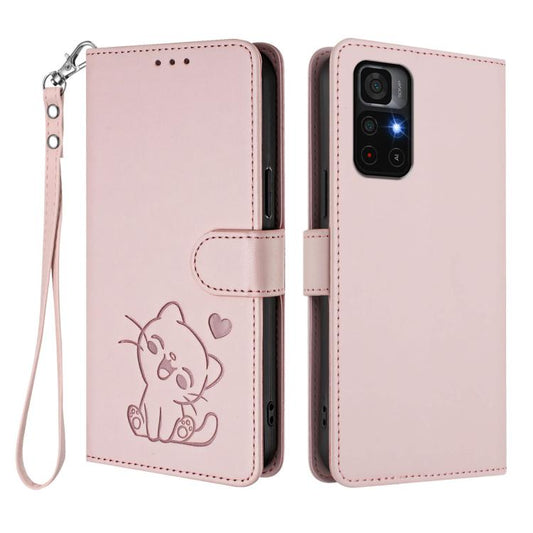 Embossed Heart Cat Leather Phone Case with Hand Strap, For Redmi Note 11S 5G / Xiaomi Poco M4 Pro 5G, For Redmi 10A / 9C, For Redmi 10 2022