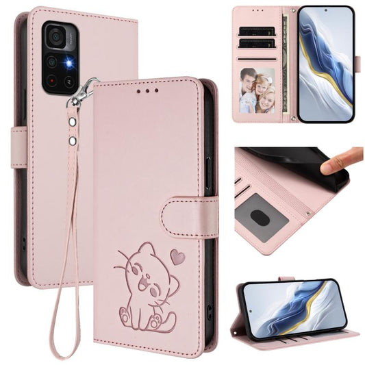 Embossed Heart Cat Leather Phone Case with Hand Strap, For Redmi Note 11S 5G / Xiaomi Poco M4 Pro 5G, For Redmi 10A / 9C, For Redmi 10 2022