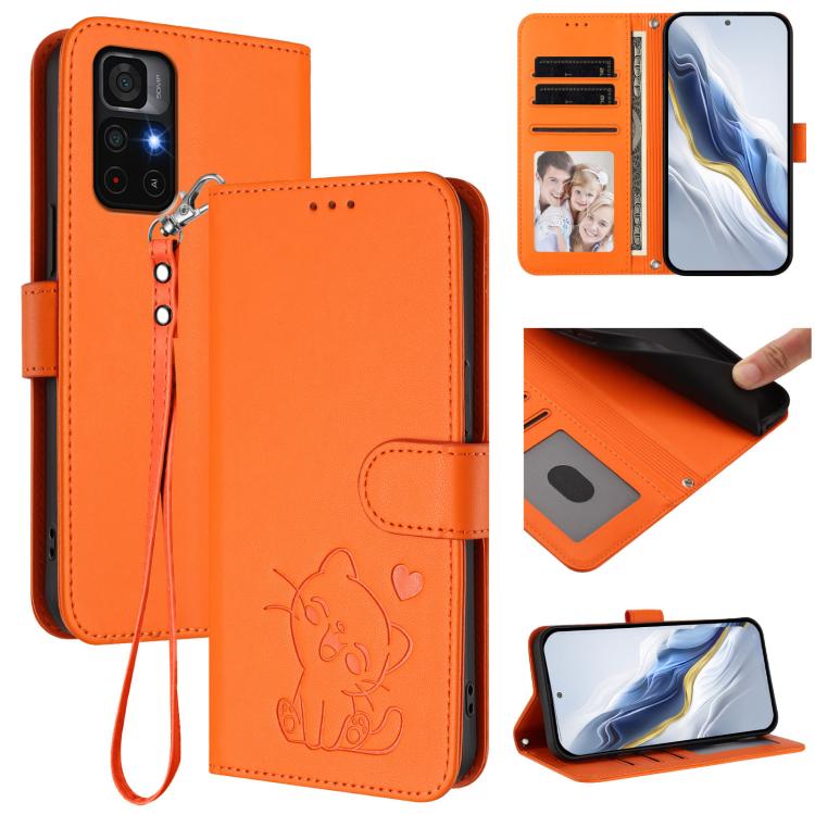 Étui de téléphone en cuir avec cœur en relief et dragonne pour Redmi 10 2022 Inde / 10C, pour Redmi Note 11S 5G / Xiaomi Poco M4 Pro 5G, pour Redmi 10A / 9C, pour Redmi 10 2022