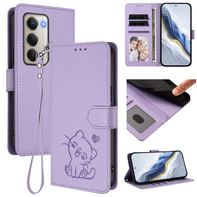 Embossed Heart Cat Leather Phone Case with Hand Strap, For Xiaomi Poco M7 4G 169mm, For Redmi 15 5G Global / 15 4G SEA 169.5mm, For Redmi 15 5G / 4G EU 171mm, For Redmi 15C 5G / 4G Global 171mm / Poco C85 4G, For Redmi 13 4G / 5G / 13x / Xiaomi Poco M6...