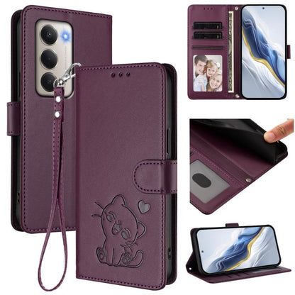 Embossed Heart Cat Leather Phone Case with Hand Strap, For Xiaomi Poco M7 4G 169mm, For Redmi 15 5G Global / 15 4G SEA 169.5mm, For Redmi 15 5G / 4G EU 171mm, For Redmi 15C 5G / 4G Global 171mm / Poco C85 4G, For Redmi 13 4G / 5G / 13x / Xiaomi Poco M6...