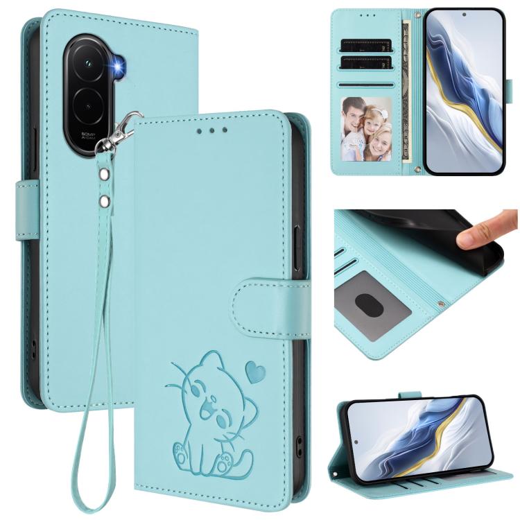 Embossed Heart Cat Leather Phone Case with Hand Strap, For Xiaomi Poco M7 4G 169mm, For Redmi 15 5G Global / 15 4G SEA 169.5mm, For Redmi 15 5G / 4G EU 171mm, For Redmi 15C 5G / 4G Global 171mm / Poco C85 4G, For Redmi 13 4G / 5G / 13x / Xiaomi Poco M6...