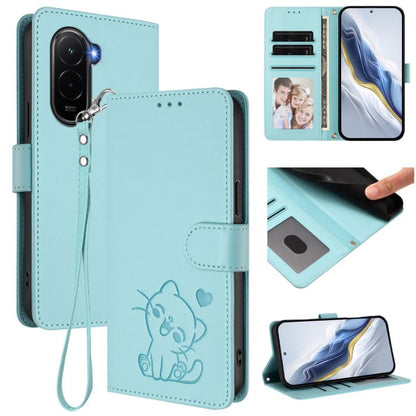 Embossed Heart Cat Leather Phone Case with Hand Strap, For Xiaomi Poco M7 4G 169mm, For Redmi 15 5G Global / 15 4G SEA 169.5mm, For Redmi 15 5G / 4G EU 171mm, For Redmi 15C 5G / 4G Global 171mm / Poco C85 4G, For Redmi 13 4G / 5G / 13x / Xiaomi Poco M6...