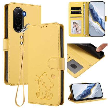 Embossed Heart Cat Leather Phone Case with Hand Strap, For Xiaomi Poco M7 4G 169mm, For Redmi 15 5G Global / 15 4G SEA 169.5mm, For Redmi 15 5G / 4G EU 171mm, For Redmi 15C 5G / 4G Global 171mm / Poco C85 4G, For Redmi 13 4G / 5G / 13x / Xiaomi Poco M6...