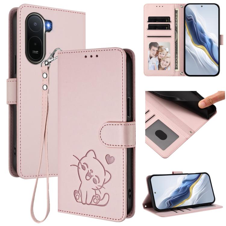 Étui de téléphone en cuir avec cœur gaufré et dragonne, Pour Redmi A5 4G 171.7mm / Xiaomi Poco C71, Pour Redmi K90 Max 5G, Pour Redmi A7 Pro 4G / 5G 171mm / Poco C85x 5G, Pour Redmi 15a 5G, Pour Redmi Turbo 5 Max 5G / Poco X8 Pro Max 5G