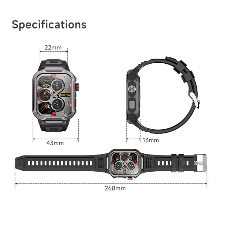 GTS9 Montre Connectée Robuste d'Extérieur Étanche 3ATM avec Écran TFT de 1,96 Pouces