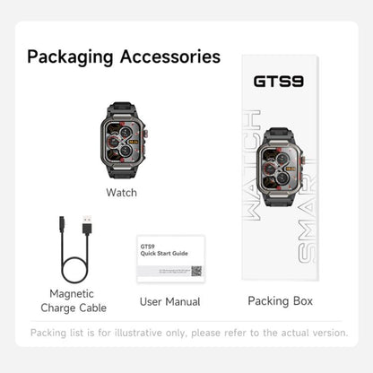 GTS9 Montre Connectée Robuste d'Extérieur Étanche 3ATM avec Écran TFT de 1,96 Pouces