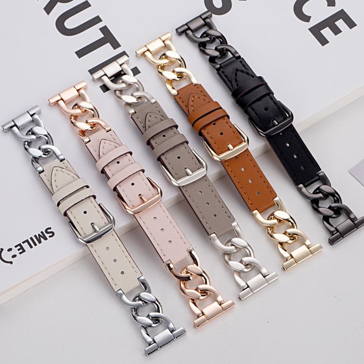 xDfind Denim Chain Metal Hybrid Leather Watch Band, 22mm