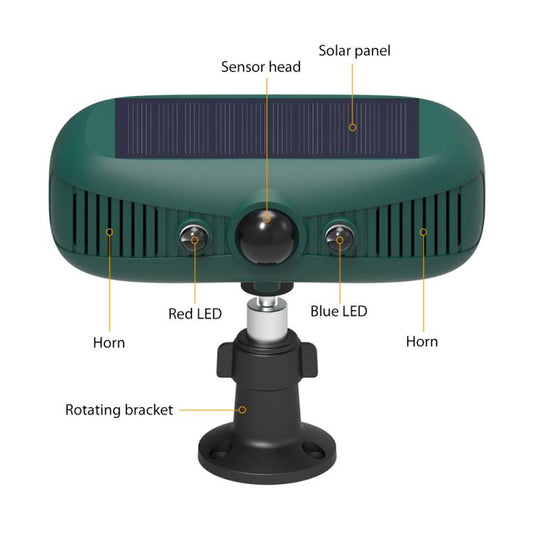 N911Y Outdoor Infrared Sensor Sound and Light Alarm Solar Ultrasonic Animal Repellent