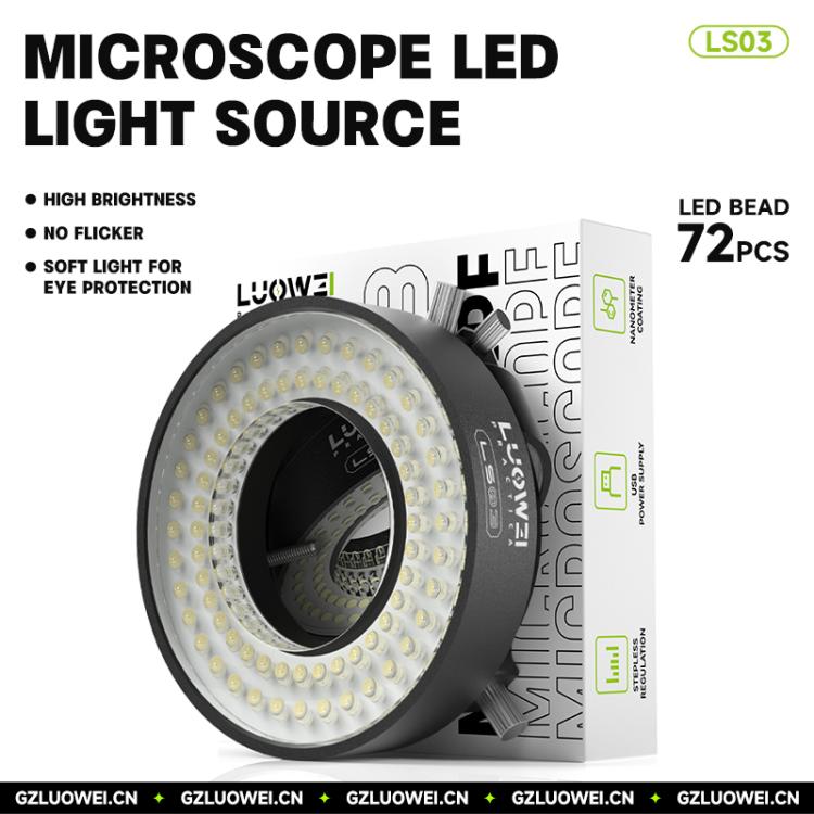 LUOWEI LS03 High Lumen 72LED Microscope Ring Light Source, LUOWEI LS03