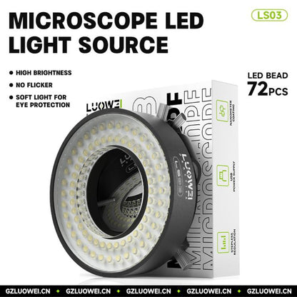 LUOWEI LS03 High Lumen 72LED Microscope Ring Light Source, LUOWEI LS03