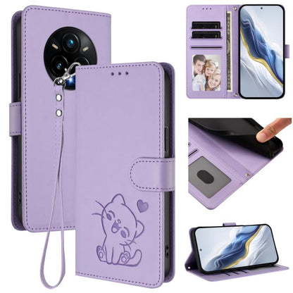 Embossed Heart Cat Leather Phone Case with Hand Strap, For Realme 14 / P3 / 14T 5G Global, For Realme P3 Ultra 5G Global, For Realme P3 Pro 5G Global, For Realme C75 4G Global / 14x 5G India, For Realme 14 Pro+ 5G, For Realme 14 Pro 5G India           ...