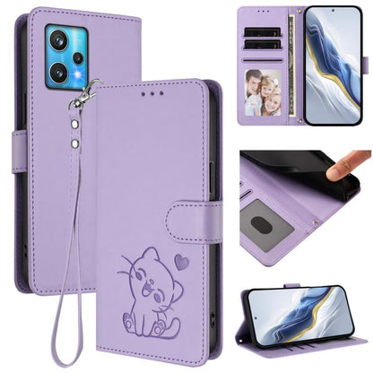 Embossed Heart Cat Leather Phone Case with Hand Strap, For Realme 10 Pro+ 5G, For Realme 10 4G Global, For Realme C30 4G / C30s / Narzo 50i, For Realme GT Neo 3T, For Realme 9 Pro+ 5G / Narzo 50 Pro 5G, For Realme GT Neo 3                              ...
