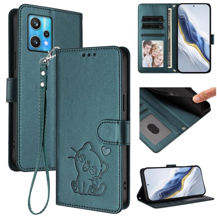 Embossed Heart Cat Leather Phone Case with Hand Strap, For Realme 10 Pro+ 5G, For Realme 10 4G Global, For Realme C30 4G / C30s / Narzo 50i, For Realme GT Neo 3T, For Realme 9 Pro+ 5G / Narzo 50 Pro 5G, For Realme GT Neo 3                              ...