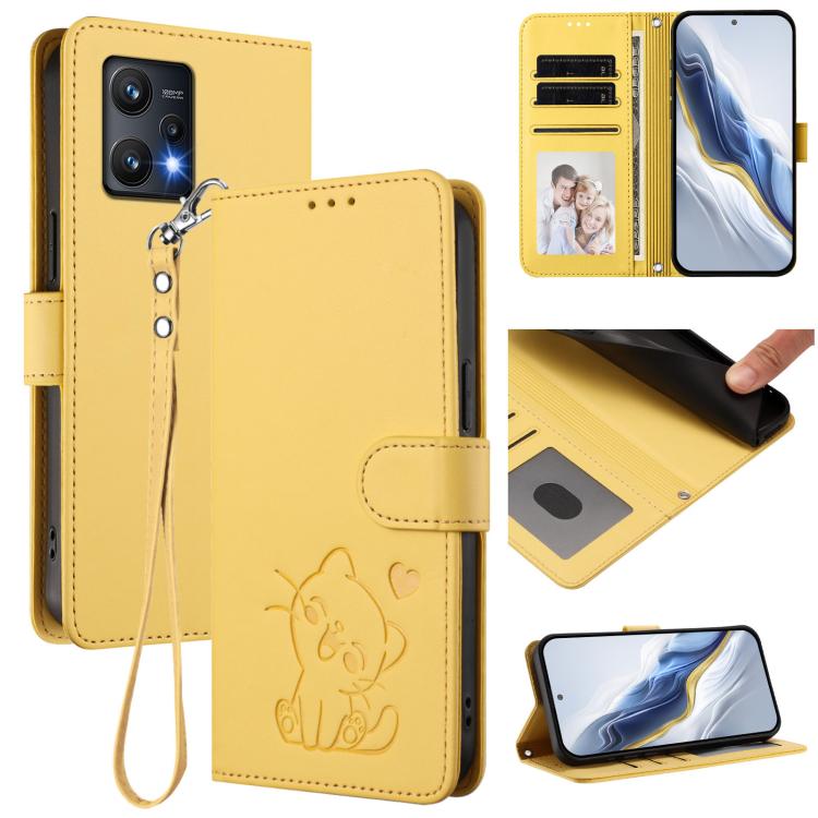 Embossed Heart Cat Leather Phone Case with Hand Strap, For Realme 10 Pro+ 5G, For Realme 10 4G Global, For Realme C30 4G / C30s / Narzo 50i, For Realme GT Neo 3T, For Realme 9 Pro+ 5G / Narzo 50 Pro 5G, For Realme GT Neo 3                              ...
