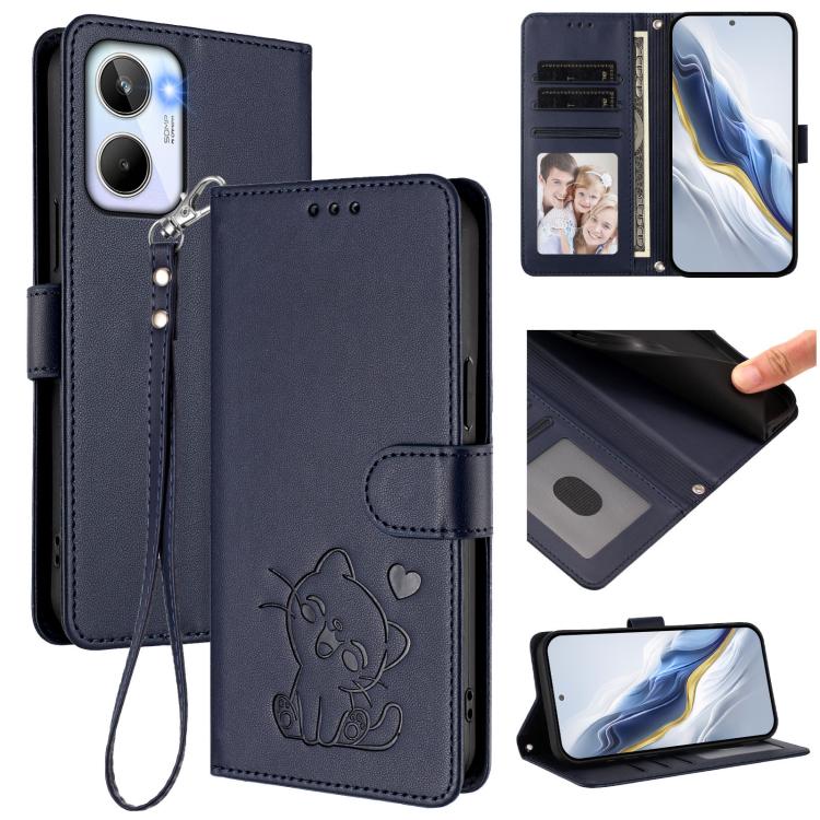 Embossed Heart Cat Leather Phone Case with Hand Strap, For Realme 10 Pro+ 5G, For Realme 10 4G Global, For Realme C30 4G / C30s / Narzo 50i, For Realme GT Neo 3T, For Realme 9 Pro+ 5G / Narzo 50 Pro 5G, For Realme GT Neo 3                              ...
