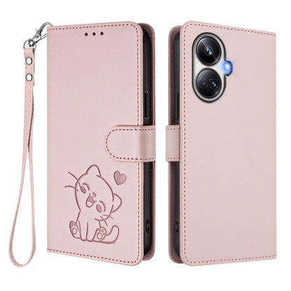 Embossed Heart Cat Leather Phone Case with Hand Strap, For Realme 10 Pro+ 5G, For Realme 10 4G Global, For Realme C30 4G / C30s / Narzo 50i, For Realme GT Neo 3T, For Realme 9 Pro+ 5G / Narzo 50 Pro 5G, For Realme GT Neo 3                              ...