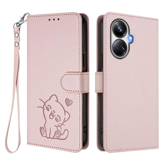 Embossed Heart Cat Leather Phone Case with Hand Strap, For Realme 10 Pro+ 5G, For Realme 10 4G Global, For Realme C30 4G / C30s / Narzo 50i, For Realme GT Neo 3T, For Realme 9 Pro+ 5G / Narzo 50 Pro 5G, For Realme GT Neo 3                              ...