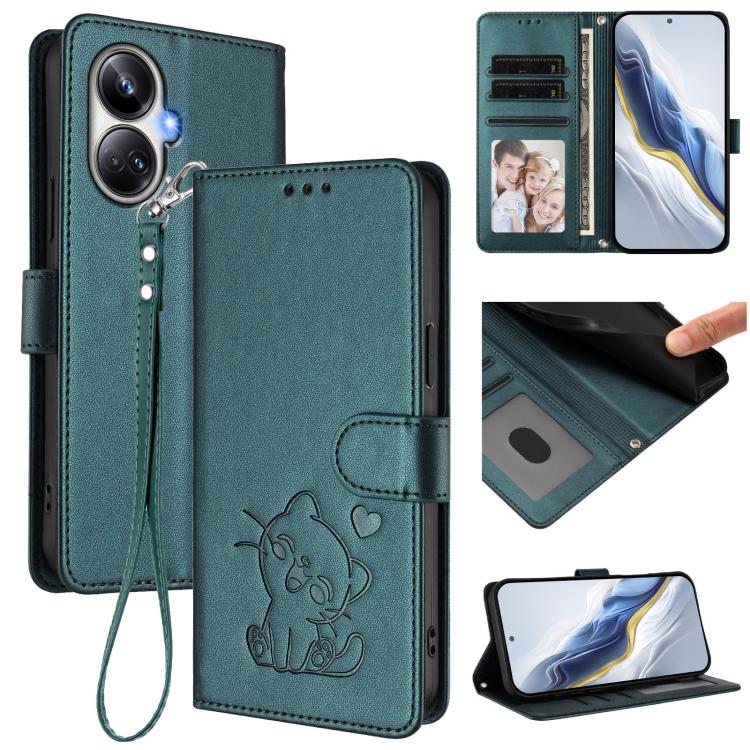 Embossed Heart Cat Leather Phone Case with Hand Strap, For Realme 10 Pro+ 5G, For Realme 10 4G Global, For Realme C30 4G / C30s / Narzo 50i, For Realme GT Neo 3T, For Realme 9 Pro+ 5G / Narzo 50 Pro 5G, For Realme GT Neo 3                              ...