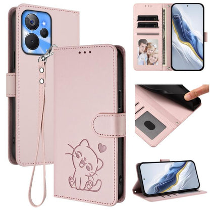 Embossed Heart Cat Leather Phone Case with Hand Strap, For Realme 11 4G Global, For Realme GT5 240W / GT5 5G, For Realme Narzo 60 Pro, For Realme C65 4G Global, For Realme C55 4G Global / Narzo N55, For Realme C33 2023 / 2022, For Realme 10T 5G / 10S 5...