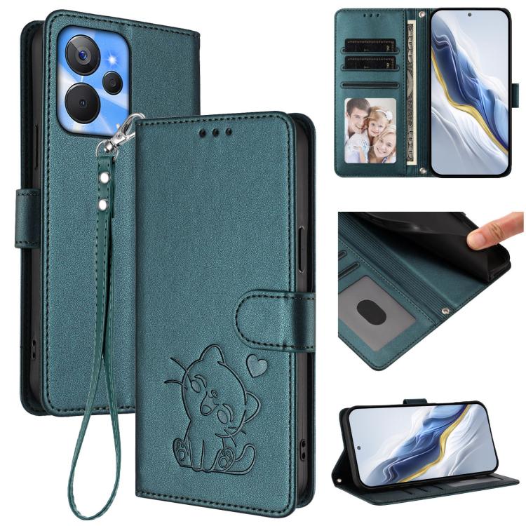 Embossed Heart Cat Leather Phone Case with Hand Strap, For Realme 11 4G Global, For Realme GT5 240W / GT5 5G, For Realme Narzo 60 Pro, For Realme C65 4G Global, For Realme C55 4G Global / Narzo N55, For Realme C33 2023 / 2022, For Realme 10T 5G / 10S 5...