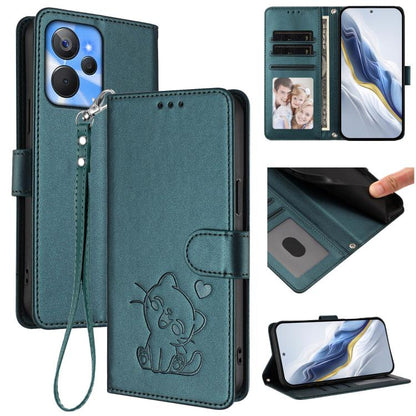 Embossed Heart Cat Leather Phone Case with Hand Strap, For Realme 11 4G Global, For Realme GT5 240W / GT5 5G, For Realme Narzo 60 Pro, For Realme C65 4G Global, For Realme C55 4G Global / Narzo N55, For Realme C33 2023 / 2022, For Realme 10T 5G / 10S 5...