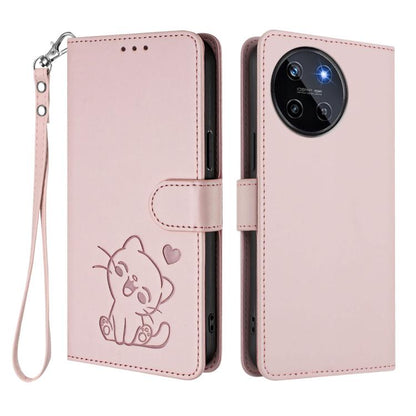 Embossed Heart Cat Leather Phone Case with Hand Strap, For Realme 11 4G Global, For Realme GT5 240W / GT5 5G, For Realme Narzo 60 Pro, For Realme C65 4G Global, For Realme C55 4G Global / Narzo N55, For Realme C33 2023 / 2022, For Realme 10T 5G / 10S 5...