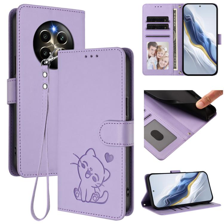 Embossed Heart Cat Leather Phone Case with Hand Strap, For Realme C63 / C61 / Note 60 4G Global, For Realme 13+ 5G Global, For Realme 13 / 12 4G / P1 5G Global, For Realme 13 Pro / 13 Pro+ 5G Global, For Realme GT 6 5G / GT 6T 5G Global                ...