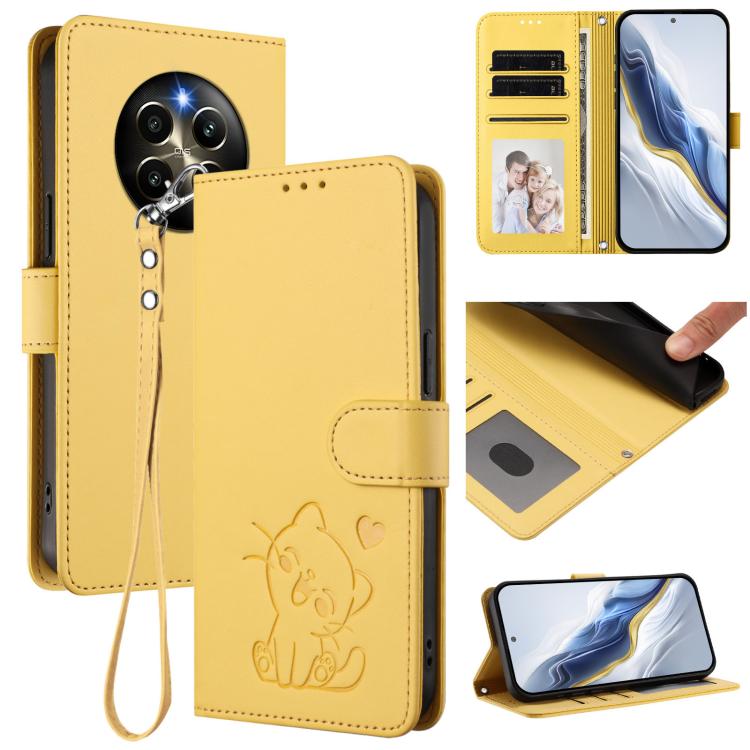 Embossed Heart Cat Leather Phone Case with Hand Strap, For Realme C63 / C61 / Note 60 4G Global, For Realme 13+ 5G Global, For Realme 13 / 12 4G / P1 5G Global, For Realme 13 Pro / 13 Pro+ 5G Global, For Realme GT 6 5G / GT 6T 5G Global                ...