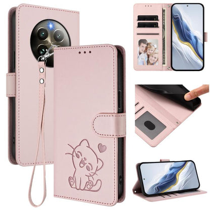 Embossed Heart Cat Leather Phone Case with Hand Strap, For Realme C63 / C61 / Note 60 4G Global, For Realme 13+ 5G Global, For Realme 13 / 12 4G / P1 5G Global, For Realme 13 Pro / 13 Pro+ 5G Global, For Realme GT 6 5G / GT 6T 5G Global                ...