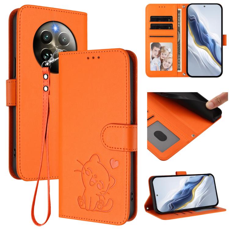 Embossed Heart Cat Leather Phone Case with Hand Strap, For Realme C63 / C61 / Note 60 4G Global, For Realme 13+ 5G Global, For Realme 13 / 12 4G / P1 5G Global, For Realme 13 Pro / 13 Pro+ 5G Global, For Realme GT 6 5G / GT 6T 5G Global                ...