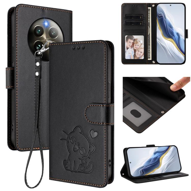 Embossed Heart Cat Leather Phone Case with Hand Strap, For Realme C63 / C61 / Note 60 4G Global, For Realme 13+ 5G Global, For Realme 13 / 12 4G / P1 5G Global, For Realme 13 Pro / 13 Pro+ 5G Global, For Realme GT 6 5G / GT 6T 5G Global                ...