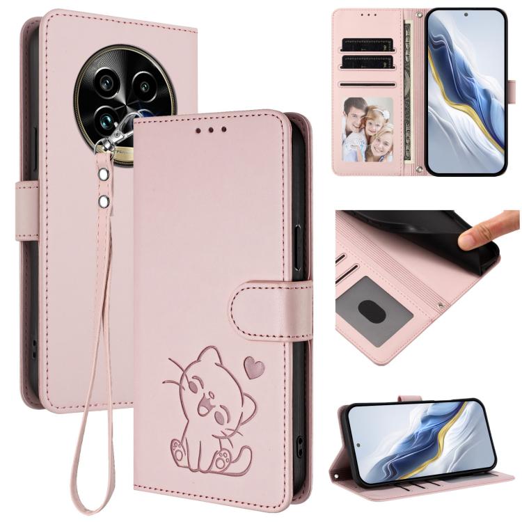 Embossed Heart Cat Leather Phone Case with Hand Strap, For Realme C63 / C61 / Note 60 4G Global, For Realme 13+ 5G Global, For Realme 13 / 12 4G / P1 5G Global, For Realme 13 Pro / 13 Pro+ 5G Global, For Realme GT 6 5G / GT 6T 5G Global                ...