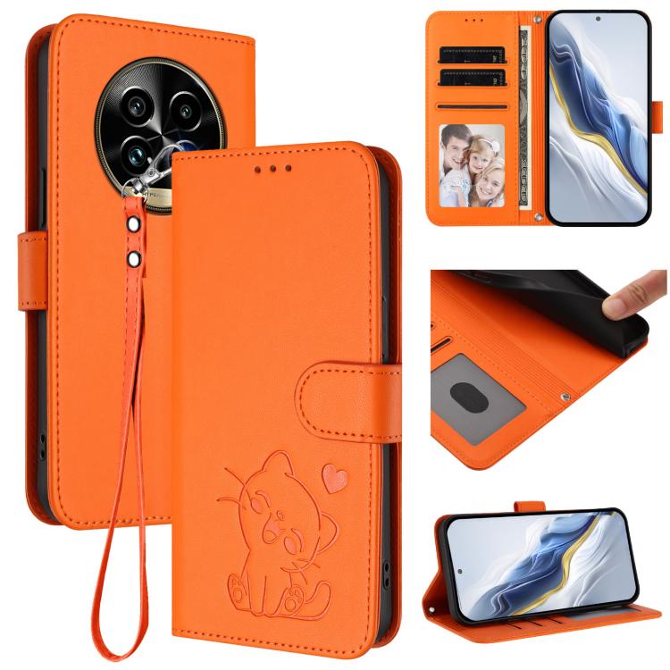 Embossed Heart Cat Leather Phone Case with Hand Strap, For Realme C63 / C61 / Note 60 4G Global, For Realme 13+ 5G Global, For Realme 13 / 12 4G / P1 5G Global, For Realme 13 Pro / 13 Pro+ 5G Global, For Realme GT 6 5G / GT 6T 5G Global                ...