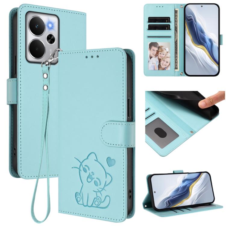 Embossed Heart Cat Leather Phone Case with Hand Strap, For Realme 14 / P3 / 14T 5G Global, For Realme P3 Ultra 5G Global, For Realme P3 Pro 5G Global, For Realme C75 4G Global / 14x 5G India, For Realme 14 Pro+ 5G, For Realme 14 Pro 5G India           ...