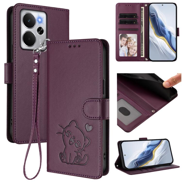 Embossed Heart Cat Leather Phone Case with Hand Strap, For Realme 14 / P3 / 14T 5G Global, For Realme P3 Ultra 5G Global, For Realme P3 Pro 5G Global, For Realme C75 4G Global / 14x 5G India, For Realme 14 Pro+ 5G, For Realme 14 Pro 5G India           ...