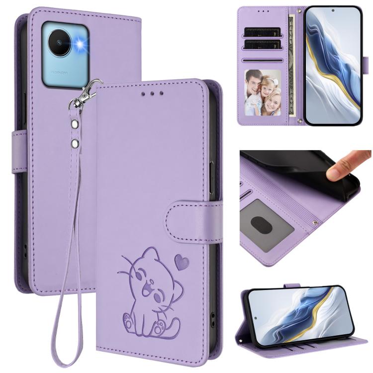 Embossed Heart Cat Leather Phone Case with Hand Strap, For Realme 10 Pro+ 5G, For Realme 10 4G Global, For Realme C30 4G / C30s / Narzo 50i, For Realme GT Neo 3T, For Realme 9 Pro+ 5G / Narzo 50 Pro 5G, For Realme GT Neo 3                              ...