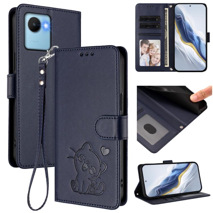 Embossed Heart Cat Leather Phone Case with Hand Strap, For Realme 10 Pro+ 5G, For Realme 10 4G Global, For Realme C30 4G / C30s / Narzo 50i, For Realme GT Neo 3T, For Realme 9 Pro+ 5G / Narzo 50 Pro 5G, For Realme GT Neo 3                              ...