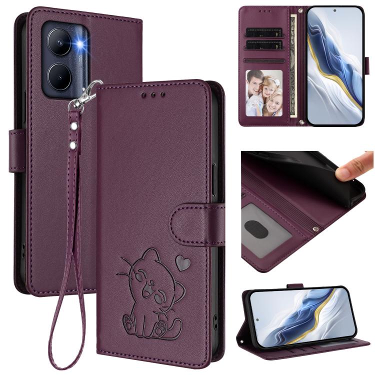 Embossed Heart Cat Leather Phone Case with Hand Strap, For Realme 11 4G Global, For Realme GT5 240W / GT5 5G, For Realme Narzo 60 Pro, For Realme C65 4G Global, For Realme C55 4G Global / Narzo N55, For Realme C33 2023 / 2022, For Realme 10T 5G / 10S 5...