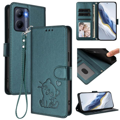 Embossed Heart Cat Leather Phone Case with Hand Strap, For Realme 11 4G Global, For Realme GT5 240W / GT5 5G, For Realme Narzo 60 Pro, For Realme C65 4G Global, For Realme C55 4G Global / Narzo N55, For Realme C33 2023 / 2022, For Realme 10T 5G / 10S 5...