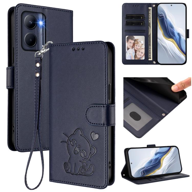 Embossed Heart Cat Leather Phone Case with Hand Strap, For Realme 11 4G Global, For Realme GT5 240W / GT5 5G, For Realme Narzo 60 Pro, For Realme C65 4G Global, For Realme C55 4G Global / Narzo N55, For Realme C33 2023 / 2022, For Realme 10T 5G / 10S 5...