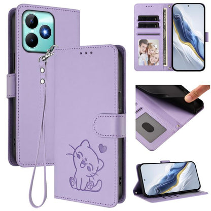 Embossed Heart Cat Leather Phone Case with Hand Strap, For Realme C63 / C61 / Note 60 4G Global, For Realme 13+ 5G Global, For Realme 13 / 12 4G / P1 5G Global, For Realme 13 Pro / 13 Pro+ 5G Global, For Realme GT 6 5G / GT 6T 5G Global                ...