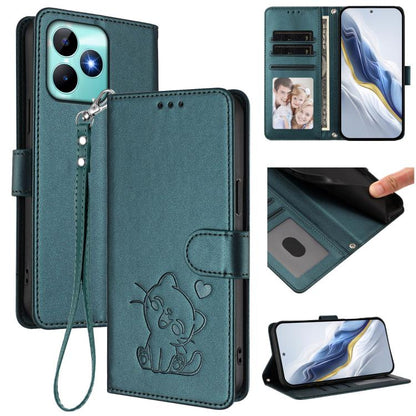Embossed Heart Cat Leather Phone Case with Hand Strap, For Realme C63 / C61 / Note 60 4G Global, For Realme 13+ 5G Global, For Realme 13 / 12 4G / P1 5G Global, For Realme 13 Pro / 13 Pro+ 5G Global, For Realme GT 6 5G / GT 6T 5G Global                ...
