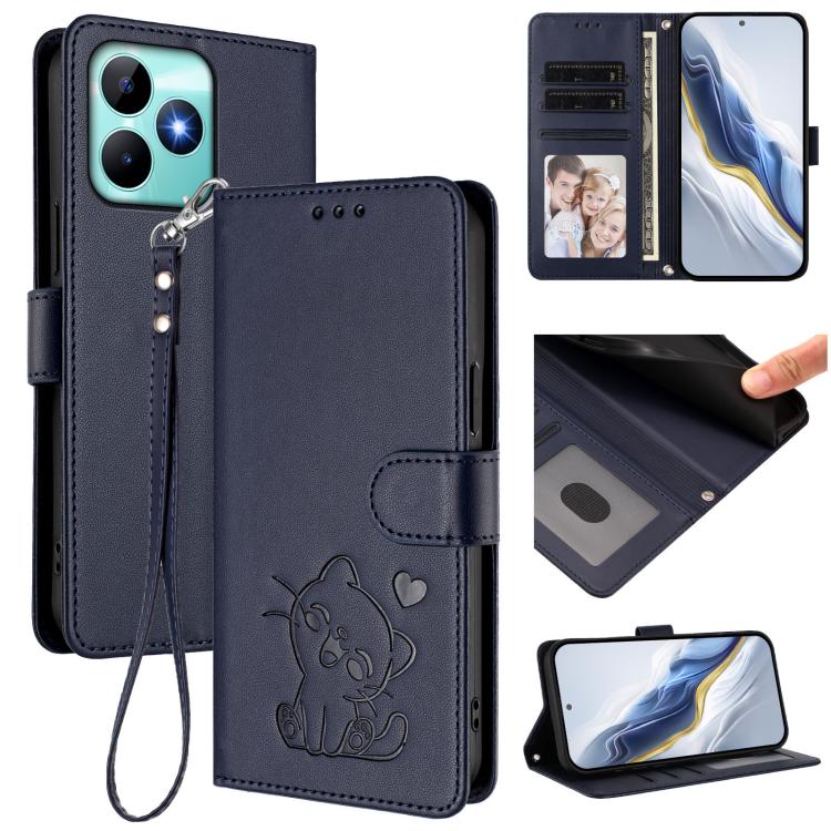 Embossed Heart Cat Leather Phone Case with Hand Strap, For Realme C63 / C61 / Note 60 4G Global, For Realme 13+ 5G Global, For Realme 13 / 12 4G / P1 5G Global, For Realme 13 Pro / 13 Pro+ 5G Global, For Realme GT 6 5G / GT 6T 5G Global                ...